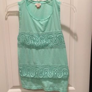 J.Crew Green Sleeveless Lace Front Cotton Top